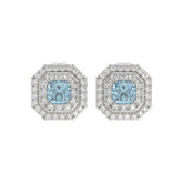 14K WHITE GOLD CRAFTED WITH 18K YELLOW GOLD BACK PLATE 1 1/2CT ROUND/BLUE CUSHION DIAMOND LADIES EARRINGS