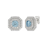 14K WHITE GOLD CRAFTED WITH 18K YELLOW GOLD BACK PLATE 1 1/2CT ROUND/BLUE CUSHION DIAMOND LADIES EARRINGS