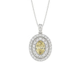 14K WHITE GOLD CRAFTED WITH 18K YELLOW GOLD BACK PLATE 2 1/3CT ROUND/YELLOW OVAL DIAMOND LADIES PENDANT WITH CHAIN