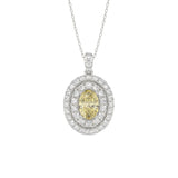 14K WHITE GOLD CRAFTED WITH 18K YELLOW GOLD BACK PLATE 2 1/3CT ROUND/YELLOW OVAL DIAMOND LADIES PENDANT WITH CHAIN