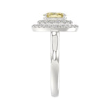 14K WHITE GOLD CRAFTED WITH 18K YELLOW GOLD SHANK 1 1/2CT ROUND/YELLOW OVAL DIAMOND LADIES RING