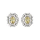 14K WHITE GOLD CRAFTED WITH 18K YELLOW GOLD BACK PLATE 1 3/4CT ROUND/YELLOW OVAL DIAMOND LADIES EARRINGS