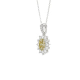 14K WHITE GOLD CRAFTED WITH 18K YELLOW GOLD BACK PLATE 1 1/2CT ROUND/YELLOW OVAL DIAMOND LADIES PENDANT WITH CHAIN