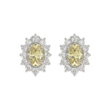14K WHITE GOLD CRAFTED WITH 18K YELLOW GOLD BACK PLATE 1 1/2CT ROUND/YELLOW OVAL DIAMOND LADIES EARRINGS