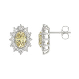14K WHITE GOLD 1 1/2CT ROUND/YELLOW OVAL DIAMOND LADIES EARRING