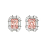 14K WHITE GOLD CRAFTED WITH 18K YELLOW GOLD BACK PLATE 1 1/3CT ROUND/PINK RADIANT/BAGUETTE DIAMOND LADIES EARRINGS