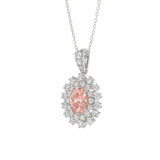 14K WHITE GOLD CRAFTED WITH 18K YELLOW GOLD BACK PLATE 1 1/2CT ROUND/PINK OVAL DIAMOND LADIES PENDANT WITH CHAIN