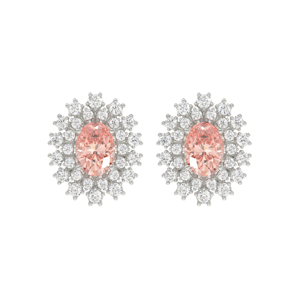 14K WHITE GOLD CRAFTED WITH 18K YELLOW GOLD BACK PLATE 1 1/2CT ROUND/PINK OVAL DIAMOND LADIES EARRINGS