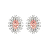 14K WHITE GOLD CRAFTED WITH 18K YELLOW GOLD BACK PLATE 1 1/2CT ROUND/PINK OVAL DIAMOND LADIES EARRINGS