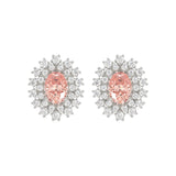 14K WHITE GOLD CRAFTED WITH 18K YELLOW GOLD BACK PLATE 1 1/2CT ROUND/PINK OVAL DIAMOND LADIES EARRINGS