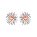 14K WHITE GOLD CRAFTED WITH 18K YELLOW GOLD BACK PLATE 1 1/2CT ROUND/PINK OVAL DIAMOND LADIES EARRINGS