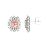 14K WHITE GOLD CRAFTED WITH 18K YELLOW GOLD BACK PLATE 1 1/2CT ROUND/PINK OVAL DIAMOND LADIES EARRINGS