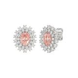 14K WHITE GOLD CRAFTED WITH 18K YELLOW GOLD BACK PLATE 1 1/2CT ROUND/PINK OVAL DIAMOND LADIES EARRINGS
