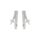 14K WHITE GOLD 3/4CT ROUND/LOZENGE DIAMOND LADIES HOOP EARRINGS