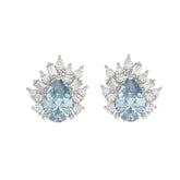 14K WHITE GOLD CRAFTED WITH 18K YELLOW GOLD BACK PLATE 1 1/4CT ROUND/BLUE PEAR/BAGUETTE DIAMOND LADIES EARRINGS