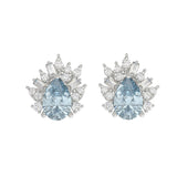 14K WHITE GOLD CRAFTED WITH 18K YELLOW GOLD BACK PLATE 1 1/4CT ROUND/BLUE PEAR/BAGUETTE DIAMOND LADIES EARRINGS