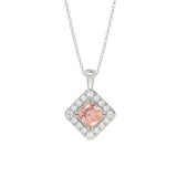 14K WHITE GOLD 1 1/4CT ROUND/PINK CUSHION DIAMOND LADIES PENDANT WITH CHAIN