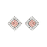14K WHITE GOLD 1 1/4CT ROUND/CUSHION DIAMOND LADIES EARRING (CENTER STONE PINK CUSHION DIAMOND 1.00CT)