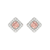 14K WHITE GOLD CRAFTED WITH 18K YELLOW GOLD BACK PLATE 1 1/4CT ROUND/PINK CUSHION DIAMOND LADIES EARRINGS