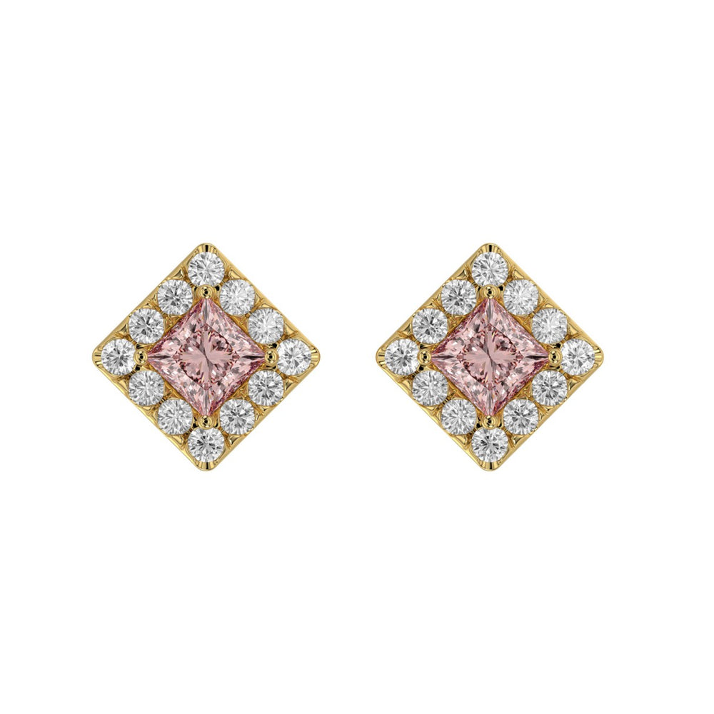 14K YELLOW GOLD 1.00CT ROUND/PRINCESS DIAMOND LADIES EARRINGS