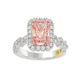 14K WHITE GOLD CRAFTED WITH 18K YELLOW GOLD SHANK 4.00CT ROUND/RADIANT DIAMOND LADIES BRIDAL RING (CENTER STONE RADIANT PINK DIAMOND 3.00CT)