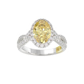 14K WHITE GOLD CRAFTED WITH 18K YELLOW GOLD SHANK 4 1/2CT ROUND/YELLOW OVAL DIMAOND LADIES RING (CENTER STONE YELLOW OVAL DIAMOND 2.00CT)