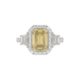 14K WHITE GOLD CRAFTED WITH 18K YELLOW GOLD SHANK 4 1/4CT ROUND/TRAPEZOID/RADIANT DIAMOND LADIES RING (CENTER STONE YELLOW RADIANT DIAMOND 3.00CT)