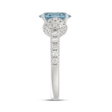 14K WHITE GOLD CRAFTED WITH 18K YELLOW GOLD SHANK 2 3/4CT ROUND/BLUE OVAL DIAMOND LADIES RING (CENTER STONE OVAL BLUE DIAMOND 2.00CT)