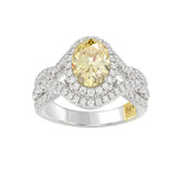14K WHITE GOLD CRAFTED WITH 18K YELLOW GOLD SHANK 3 1/4CT ROUND/YELLOW OVAL DIMAOND LADIES RING (CENTER STONE YELLOW OVAL DIAMOND 2.00CT)