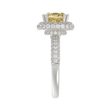 14K WHITE GOLD CRAFTED WITH 18K YELLOW GOLD SHANK 4.00CT ROUND/YELLOW CUSHION DIAMOND LADIES RING (CENTER STONE CUSHION YELLOW DIAMOND 3.00CT)