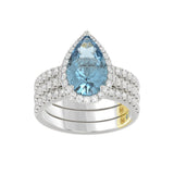 14K WHITE GOLD CRAFTED WITH 18K YELLOW GOLD SHANK 4.00CT ROUND/PEAR DIAMOND LADIES BRIDAL SET (CENTER STONE PEAR BLUE DIAMOND 3.00CT)