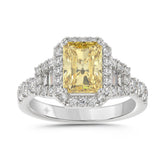 14K WHITE GOLD 2 3/4CT ROUND/BAGUETTE/YELLOW RADIANT DIAMOND LADIES RING (CENTER STONE YELLOW RADIANT DIAMOND 2CT)