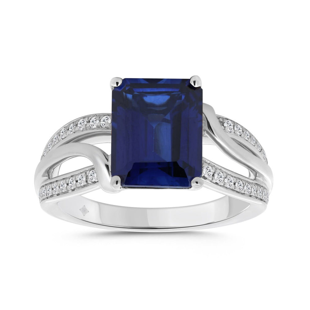 14K WHITE GOLD 1/5CT ROUND/BLUE EMERALD DIAMOND LADIES RINGS