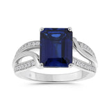 14K WHITE GOLD 1/5CT ROUND/BLUE EMERALD DIAMOND LADIES RINGS
