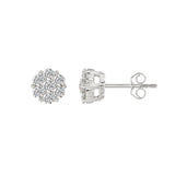14K WHITE GOLD 1 1/2CT ROUND DIAMOND LADIES FLOWER EARRINGS