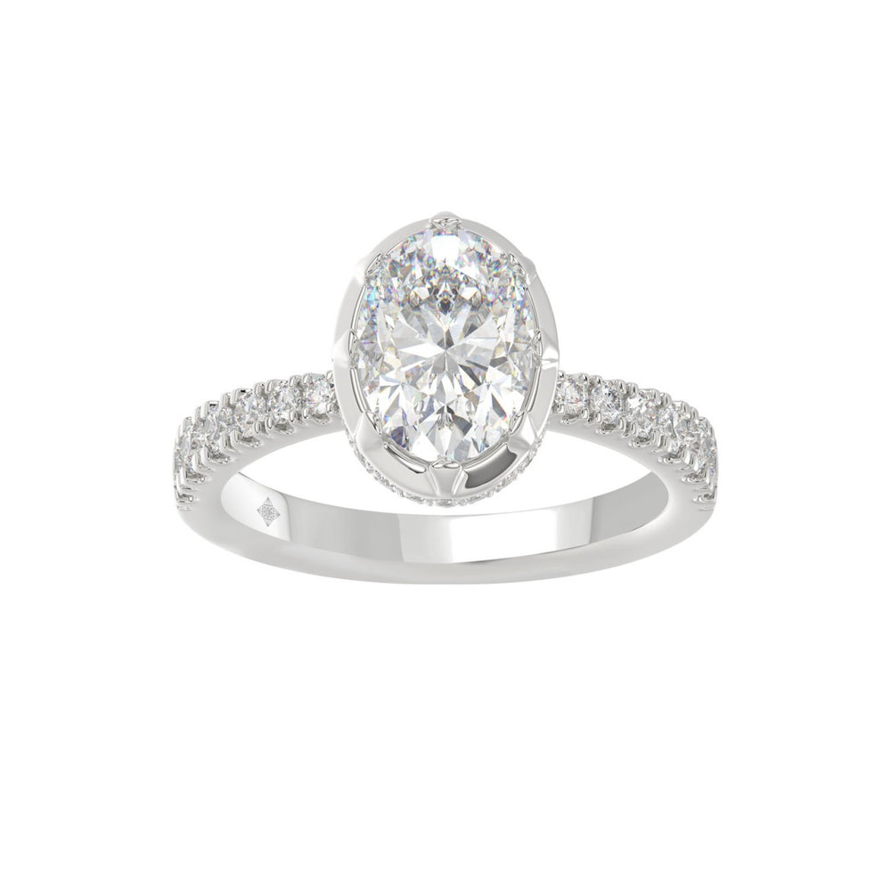 14K WHITE GOLD 2 1/2CT ROUND/OVAL DIAMOND LADIES RING (CENTER STONE OVAL DIAMOND 2CT)