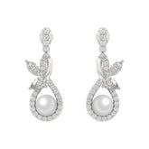 14K WHITE GOLD 3/4CT ROUND/MARQUISE/PEARL DIAMOND LADIES EARRINGS