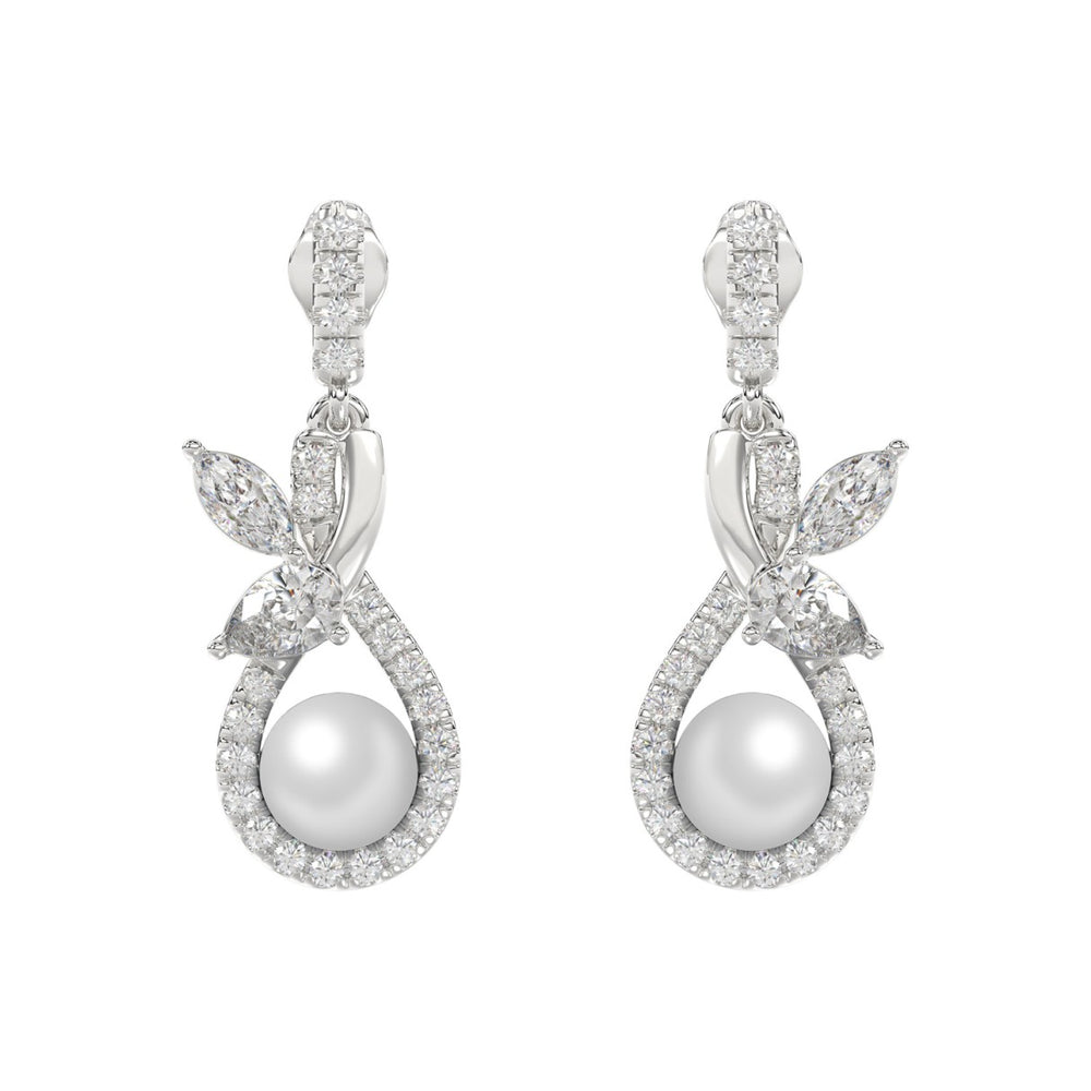 14K WHITE GOLD 3/4CT ROUND/MARQUISE/PEARL DIAMOND LADIES EARRINGS