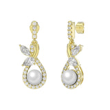 14K YELLOW GOLD 3/4CT ROUND/MARQUISE/PEARL DIAMOND LADIES EARRINGS