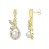 14K YELLOW GOLD 3/4CT ROUND/MARQUISE/PEARL DIAMOND LADIES EARRINGS