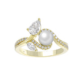 14K YELLOW GOLD 3/4CT ROUND/MARQUISE/PEARL/PEAR DIAMOND LADIES RING