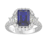 14K WHITE GOLD 4 1/2CT ROUND/EMERALD DIAMOND LADIES RING (CENTER STONE EMERALD BLUE SAPPHIRE DIAMOND 3CT)