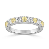 14K White Gold 1.00 CT Round Yellow & White Diamond Alternating Band Ring