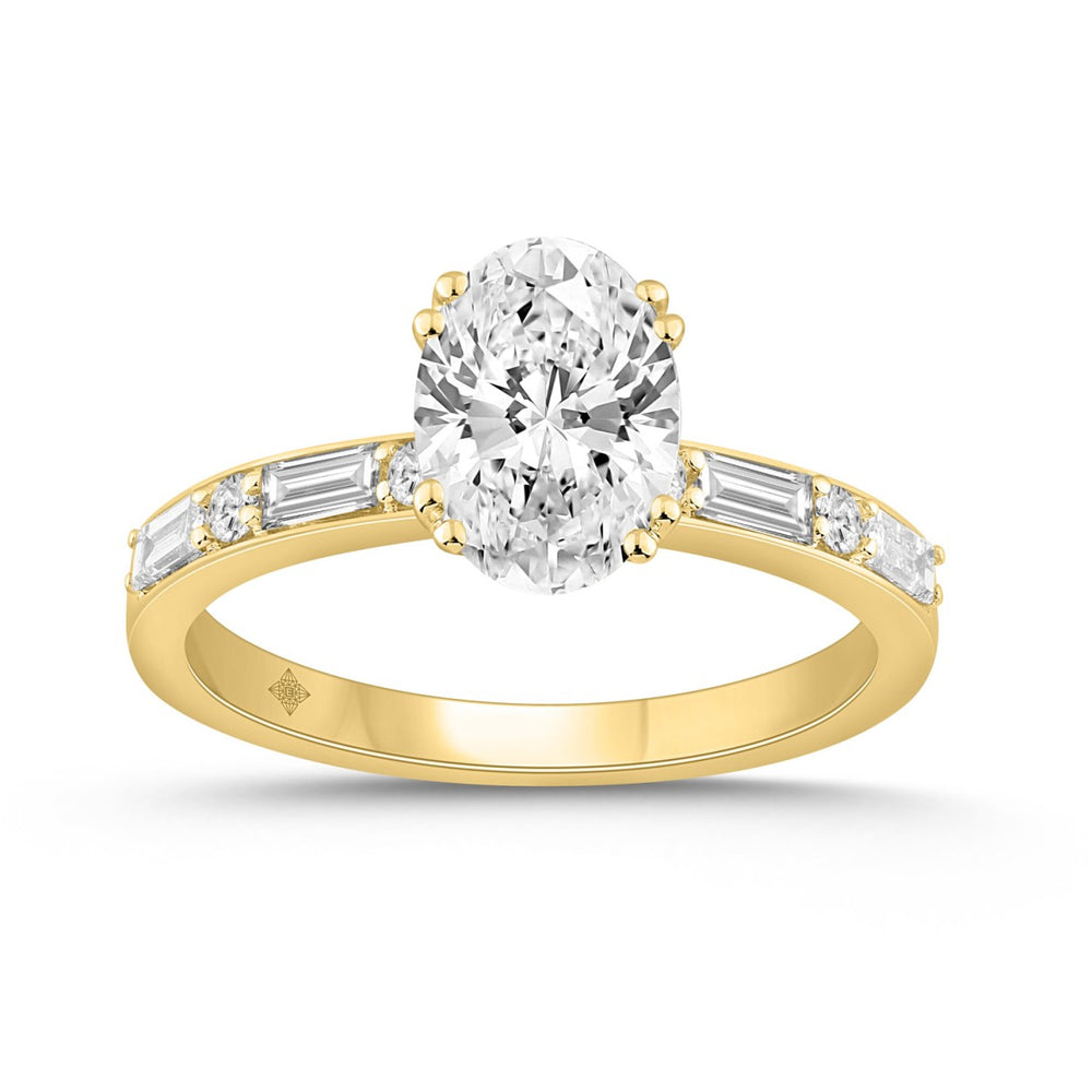 14K YELLOW GOLD 1 3/4CT ROUND/BAGUETTE DIAMOND LADIES RING (CENTER STONE ROUND DIAMOND 1 1/2CT)