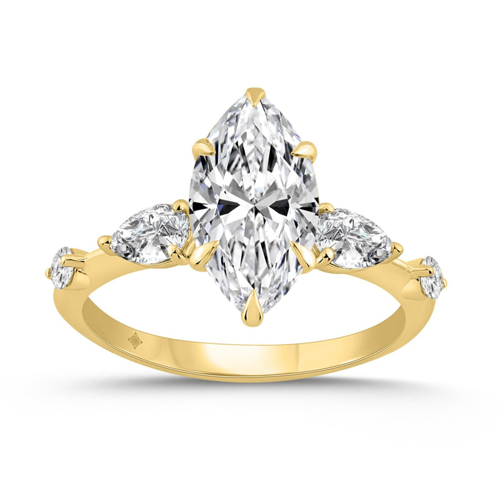 14K YELLOW GOLD 2 1/2CT ROUND/MARQUISE/PEAR DIAMOND LADIES RING (CENTER STONE MARQUISE DIAMOND 2CT)