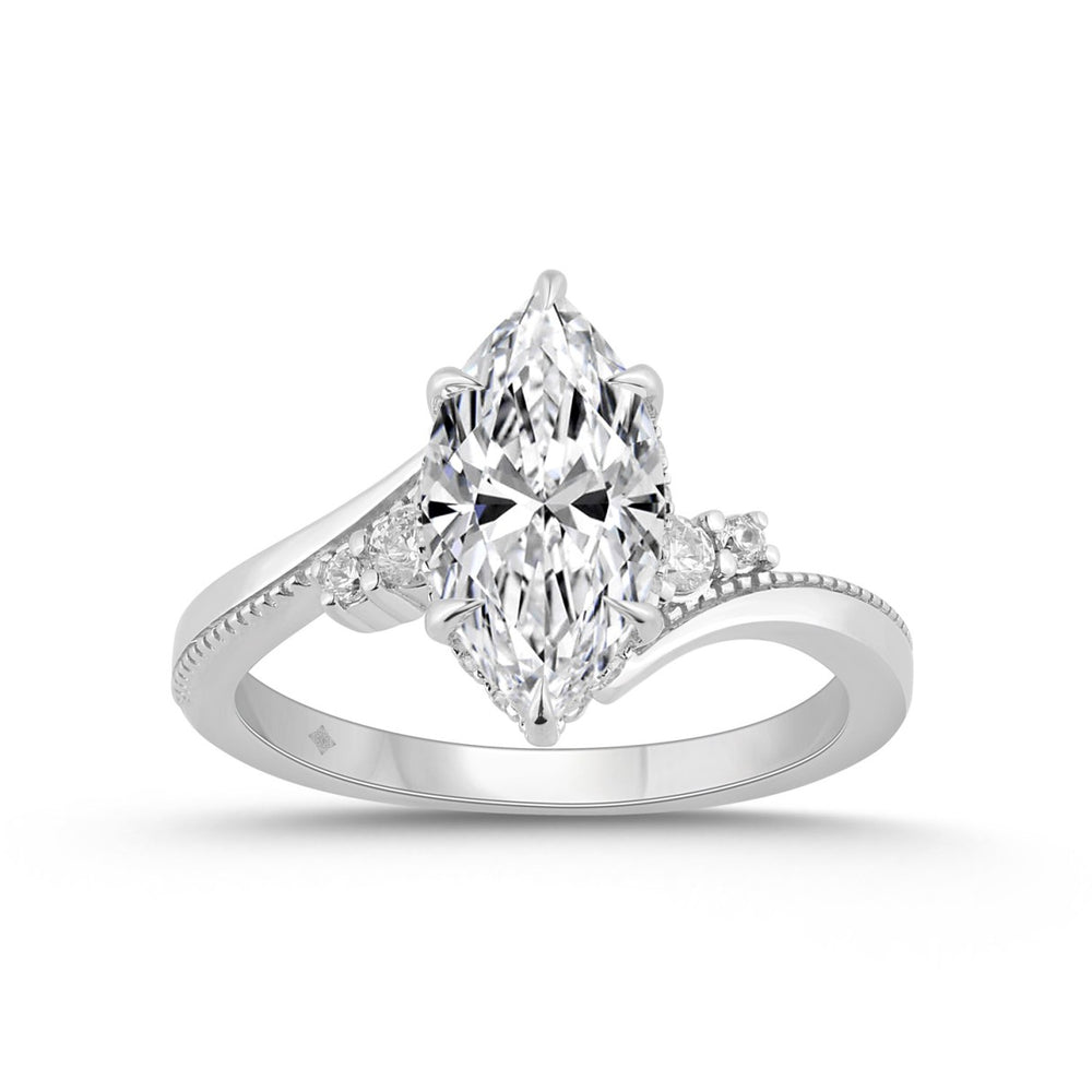 14K WHITE GOLD 2 1/4CT ROUND/MARQUISE DIAMOND LADIES RING (CENTER STONE MARQUISE DIAMOND 2CT)