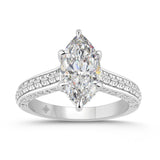 14K WHITE GOLD 2 1/2CT ROUND/MARQUISE DIAMOND LADIES RING (CENTER STONE MARQUISE DIAMOND 2CT)