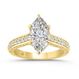 14K YELLOW GOLD 2 1/2CT ROUND/MARQUISE DIAMOND LADIES RING (CENTER STONE MARQUISE DIAMOND 2CT)