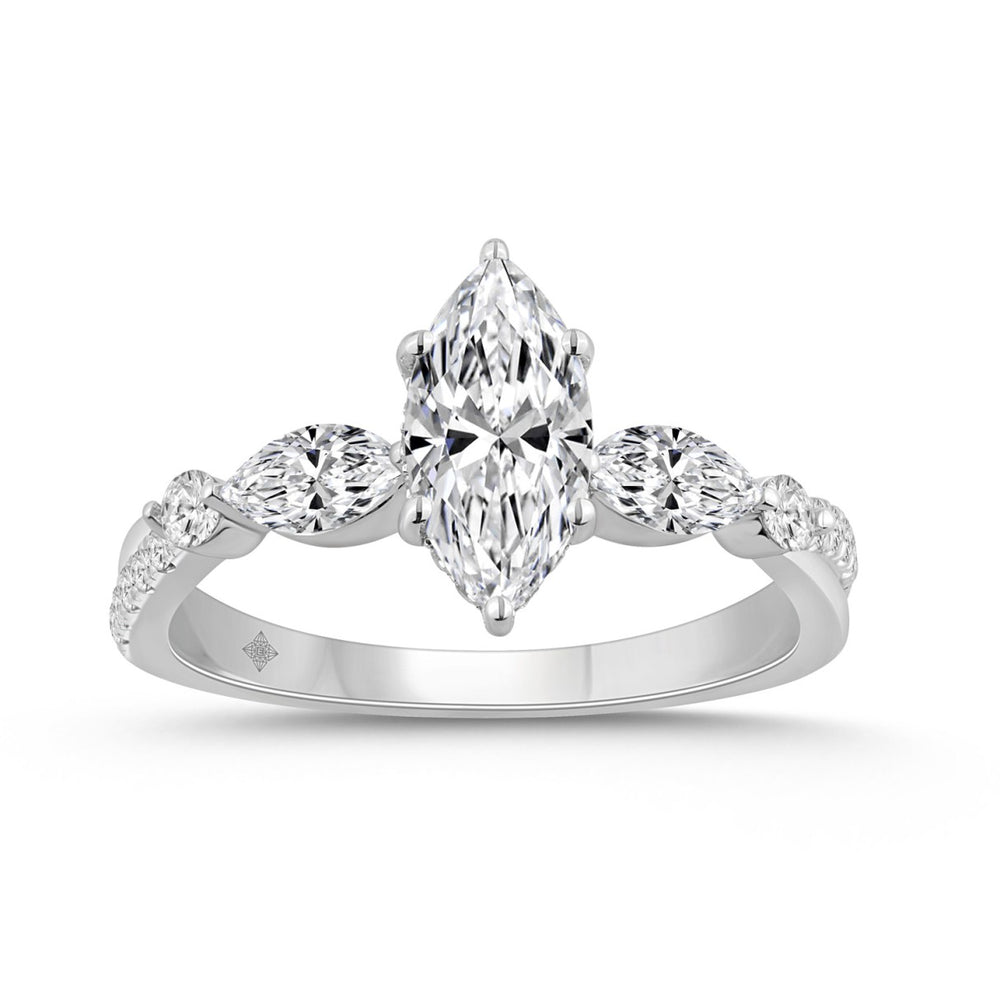 14K WHITE GOLD 1 1/2CT ROUND/MARQUISE DIAMOND LADIES RING (CENTER STONE MARQUISE DIAMOND 1CT)