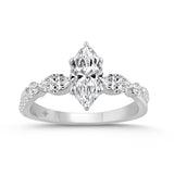 14K WHITE GOLD 1 1/2CT ROUND/MARQUISE DIAMOND LADIES RING (CENTER STONE MARQUISE DIAMOND 1CT)